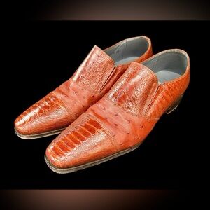 David Eden Genuine Ostrich Skin Mens Brown Oxford Dress Shoes 11.5